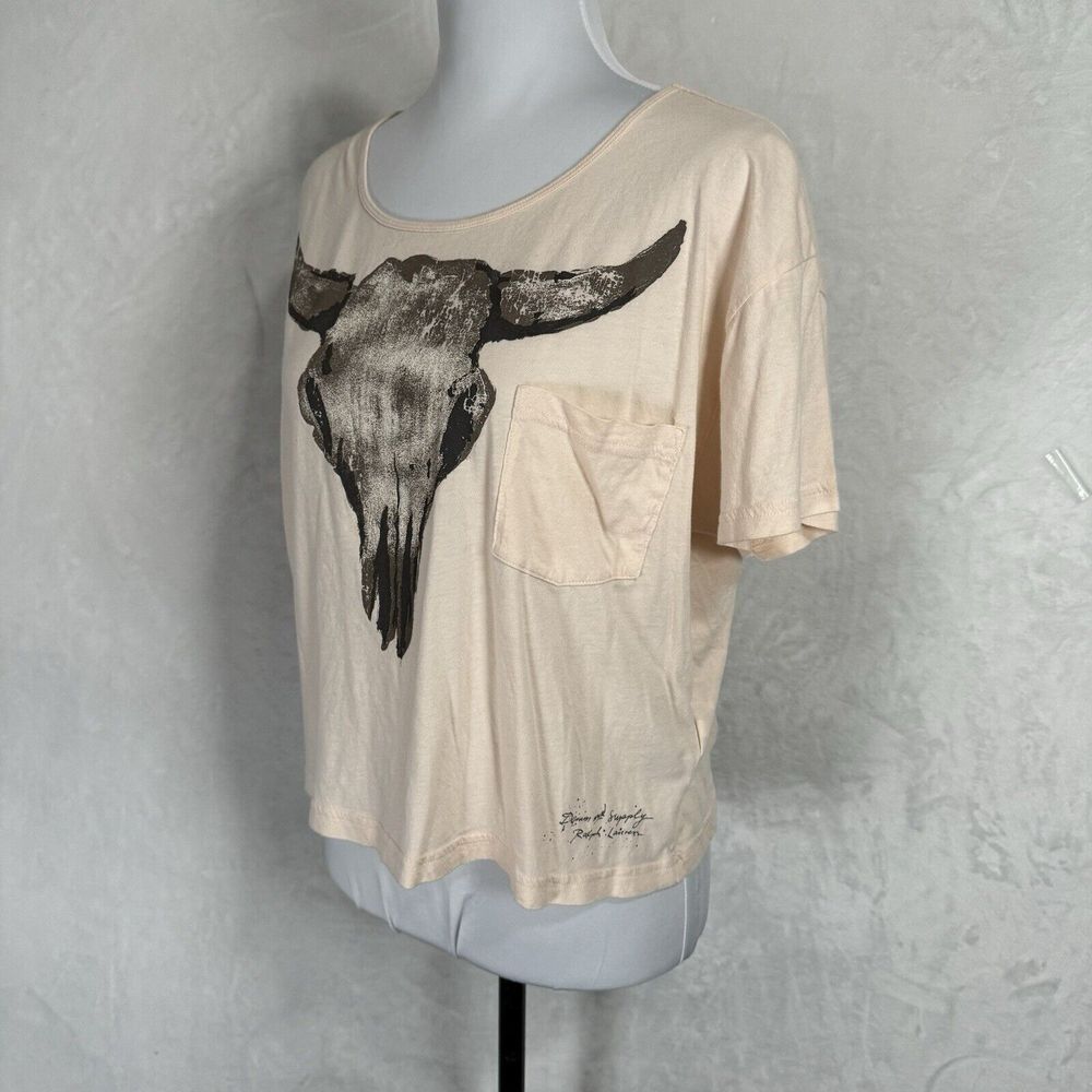 Denim & Supply Ralph Lauren Cream Crop Top with Black Graphic - Picture 10 of 11